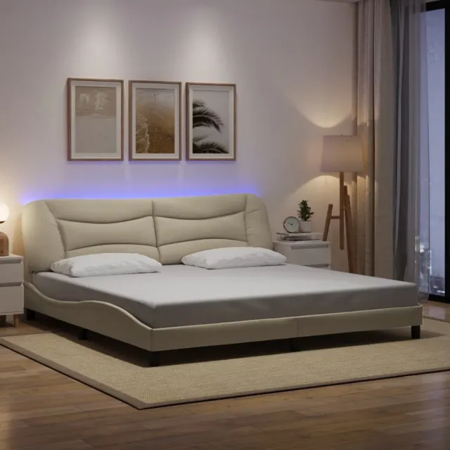 vidaXL Bedframe met LED zonder matras "Hvar" 200x200 cm stof crèmekleurig
