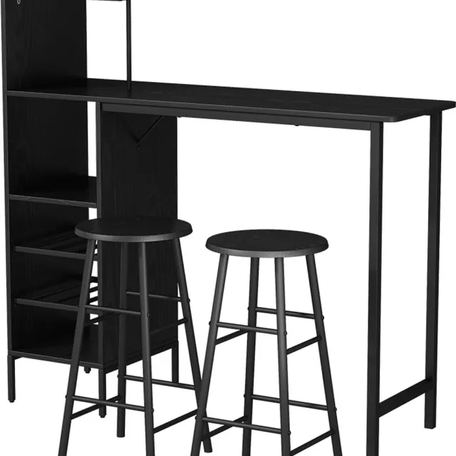 Vicco Naila Bartafelset – 121.5 x 40 cm met 2 krukken Zwart