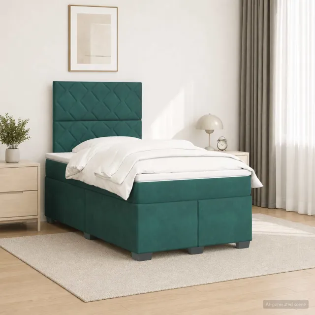 vidaXL Boxspringbed met matras Donkergroen 120 x 200 cm Fluweel