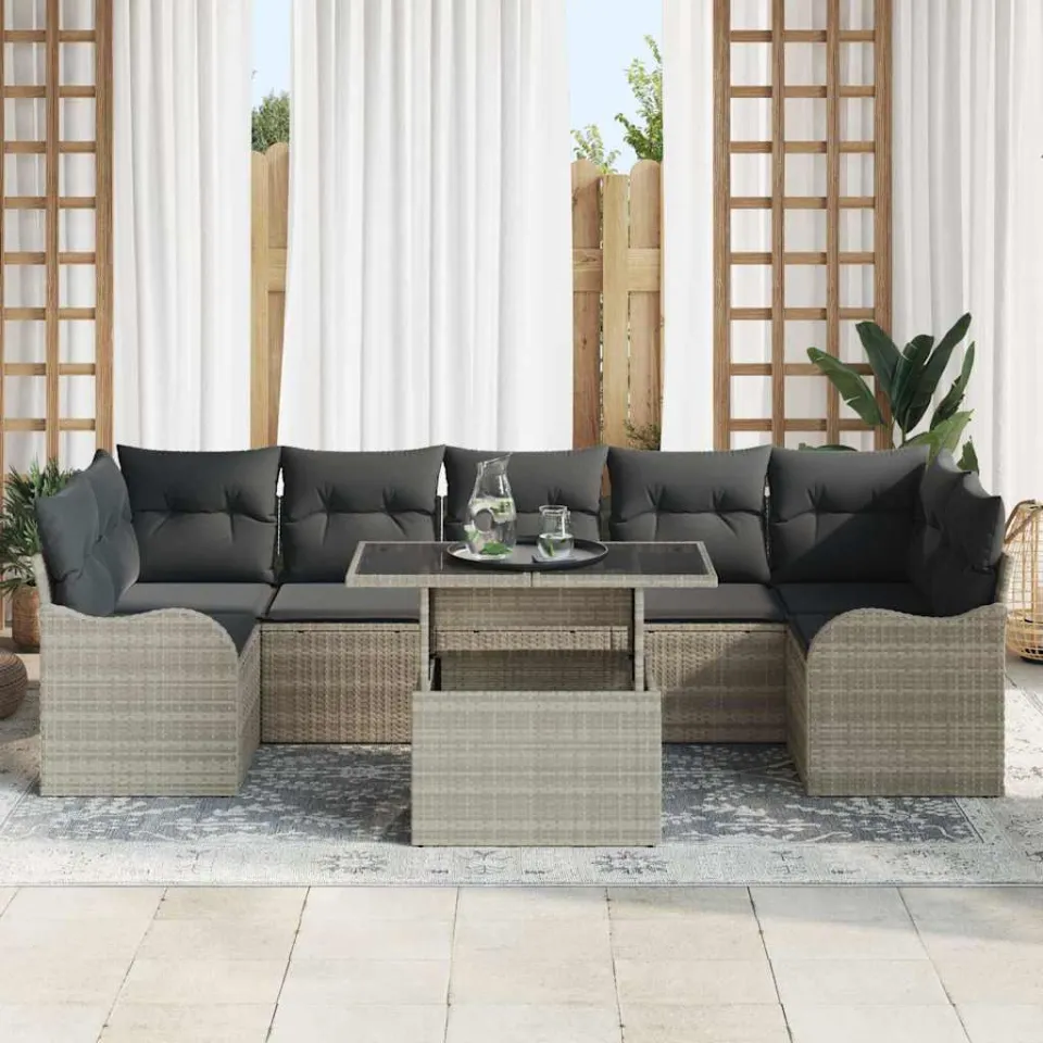 vidaXL Tuin Sofa Set 8 st Licht Grijs en Grijs poly rattan, foto 2