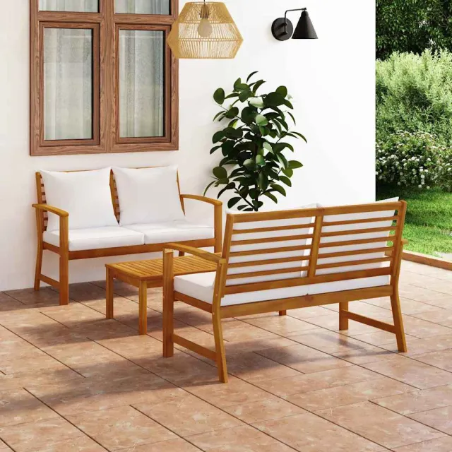 vidaXL 3-delige Loungeset met kussens massief acaciahout crème, foto 2