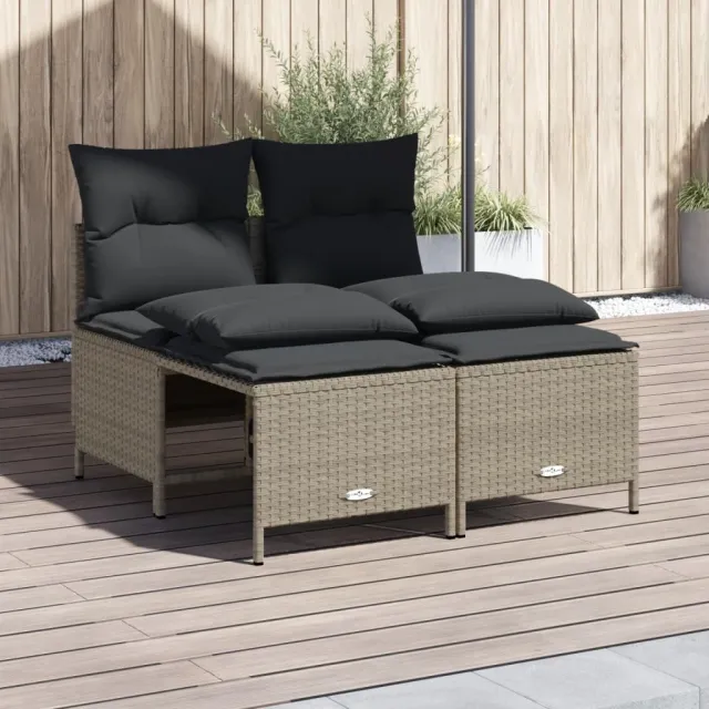 vidaXL 4-delige Loungeset met kussens poly rattan lichtgrijs grijs, foto 2
