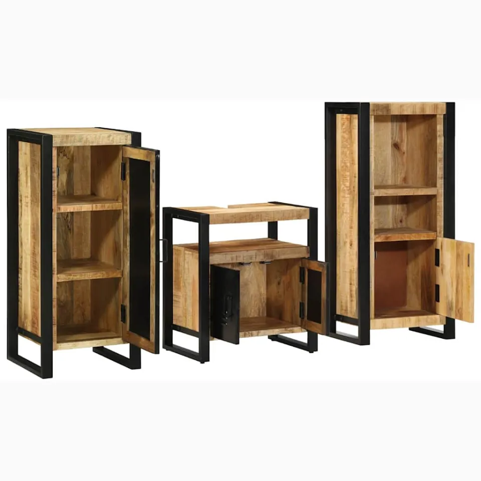 vidaXL Badkamermeubelset 3 st Bruin en zwart Massief Mango Hout, foto 2