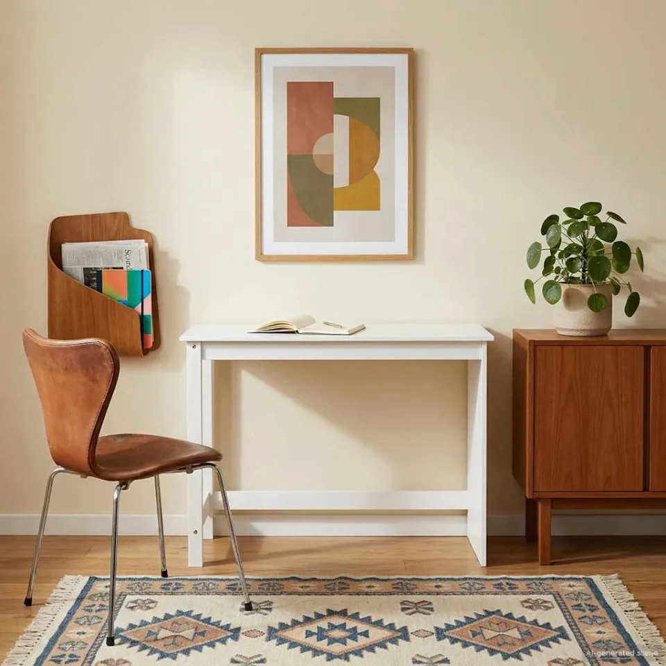 vidaXL Bureau MOSS Wit 112 x 50 x 75 cm Massief Vurenhout, foto 3