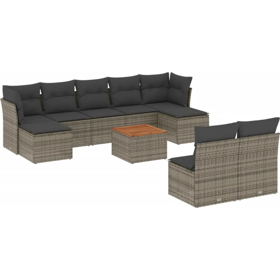 vidaXL 10-delige Loungeset met kussens poly rattan grijs, foto 3