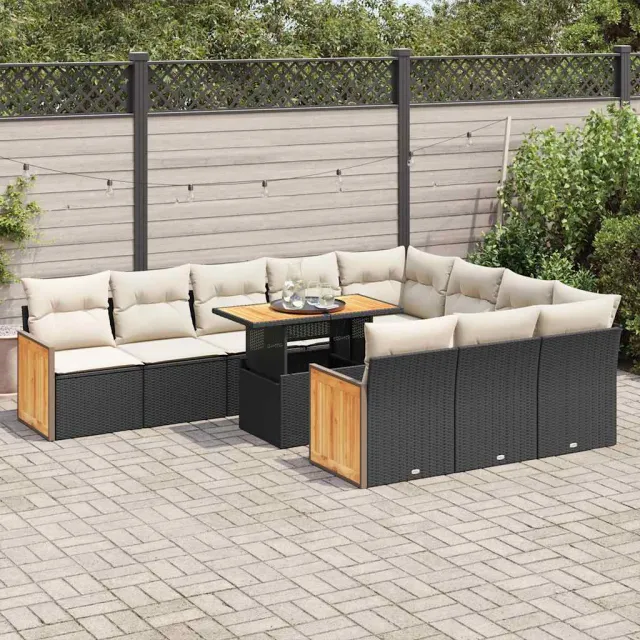 vidaXL 11-delige Loungeset met kussens poly rattan acacia zwart, foto 2