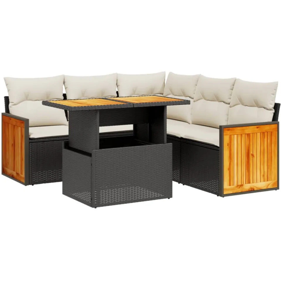 vidaXL 6-delige Loungeset met kussens poly rattan zwart
