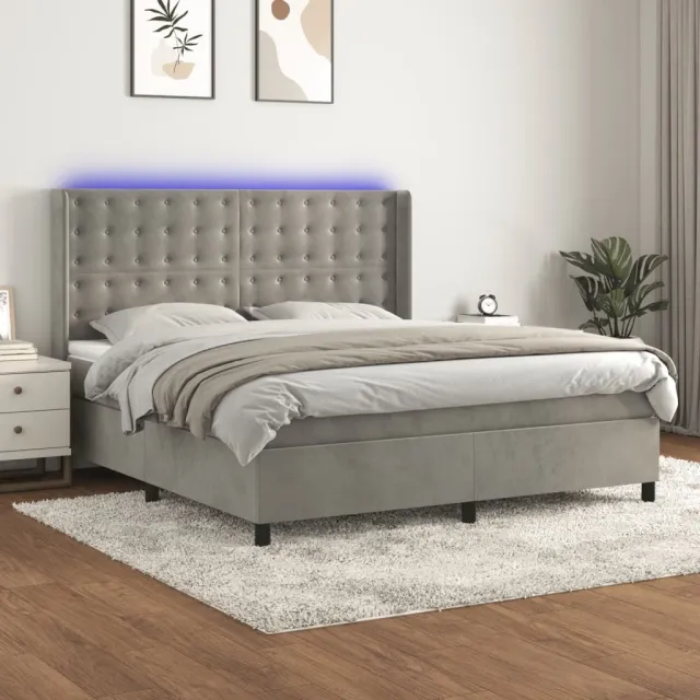 vidaXL Boxspring met matras en LED fluweel lichtgrijs 160x200 cm grijs