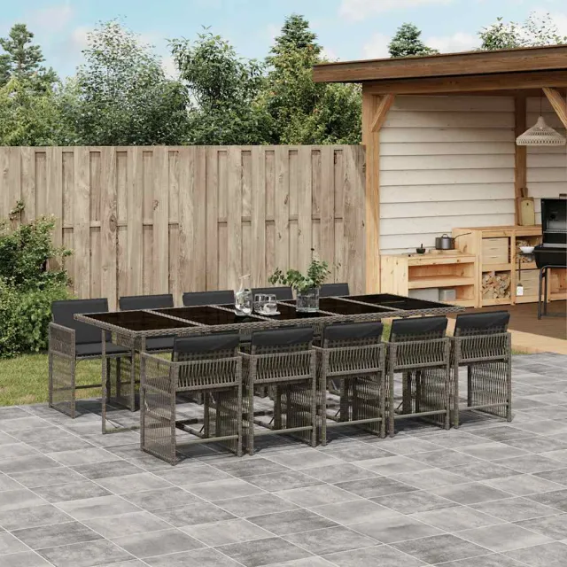 vidaXL 11-delige Tuinset met kussens poly rattan grijs, foto 2