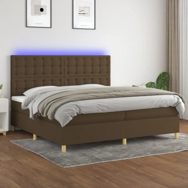 vidaXL Boxspring met matras en LED stof donkerbruin 200x200 cm bruin