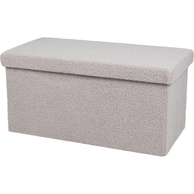 Urban Living Hocker bankje - poef dubbel zits - opbergbox - lichtgrijs - noppen wol look - 76 x 38 x 38 cm - opvouwbaar