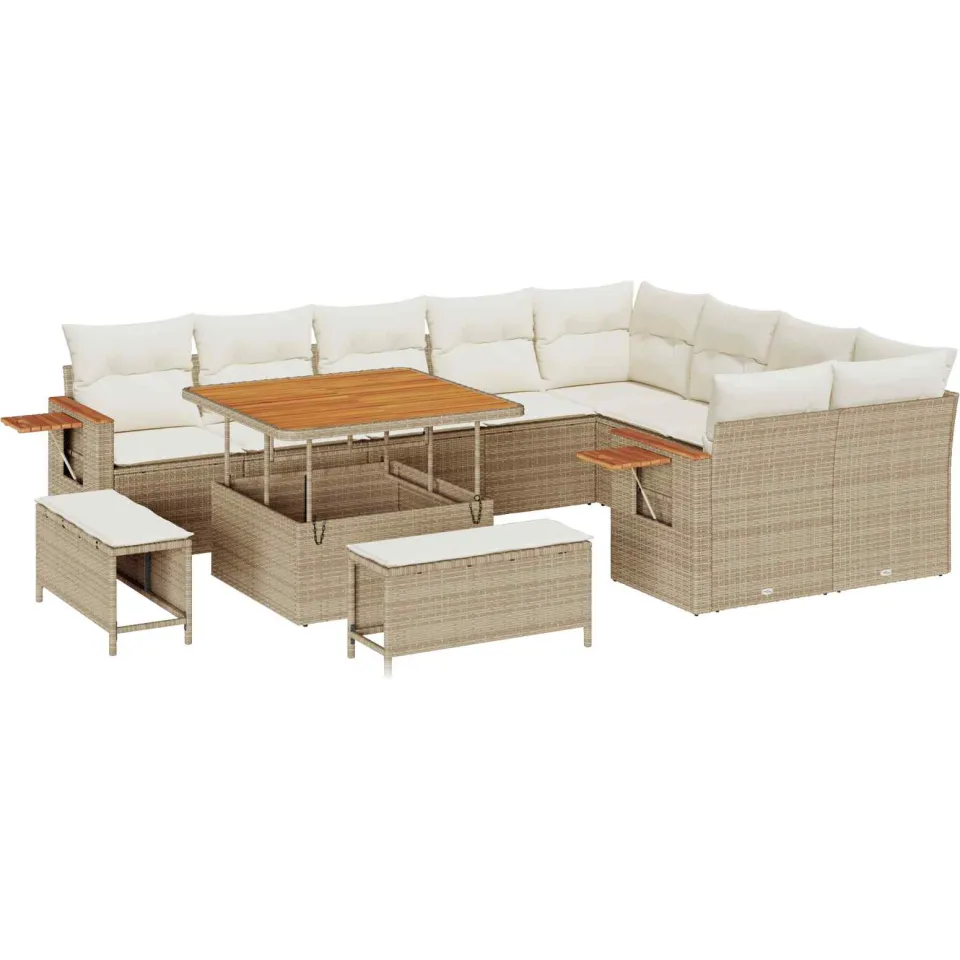 vidaXL Tuinbankenset 12 st Beige poly rattan