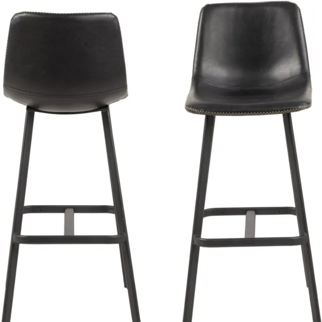 Giga Living Barkruk Zwart Kunstleer - Zithoogte 76,5cm - 50x46,5x103cm - Giga living - Set van 2