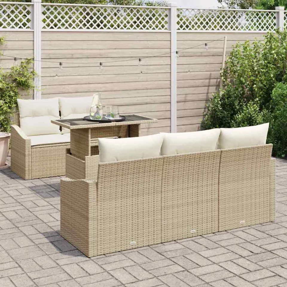 vidaXL Tuin Sofa Set 6 st Beige poly rattan, foto 3
