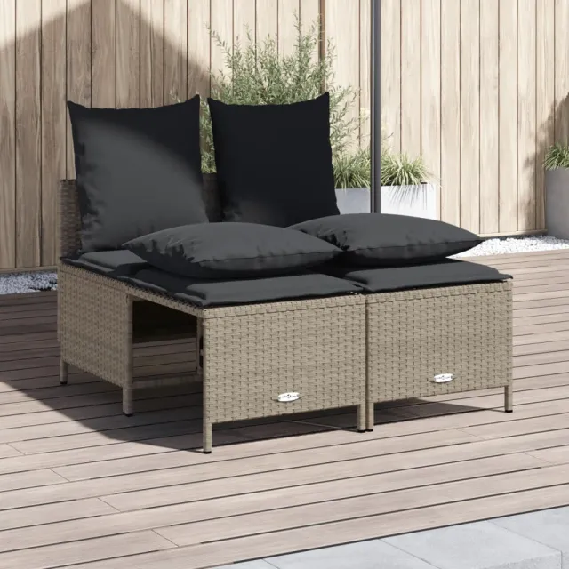vidaXL 4-delige Loungeset met kussens poly rattan lichtgrijs grijs, foto 2