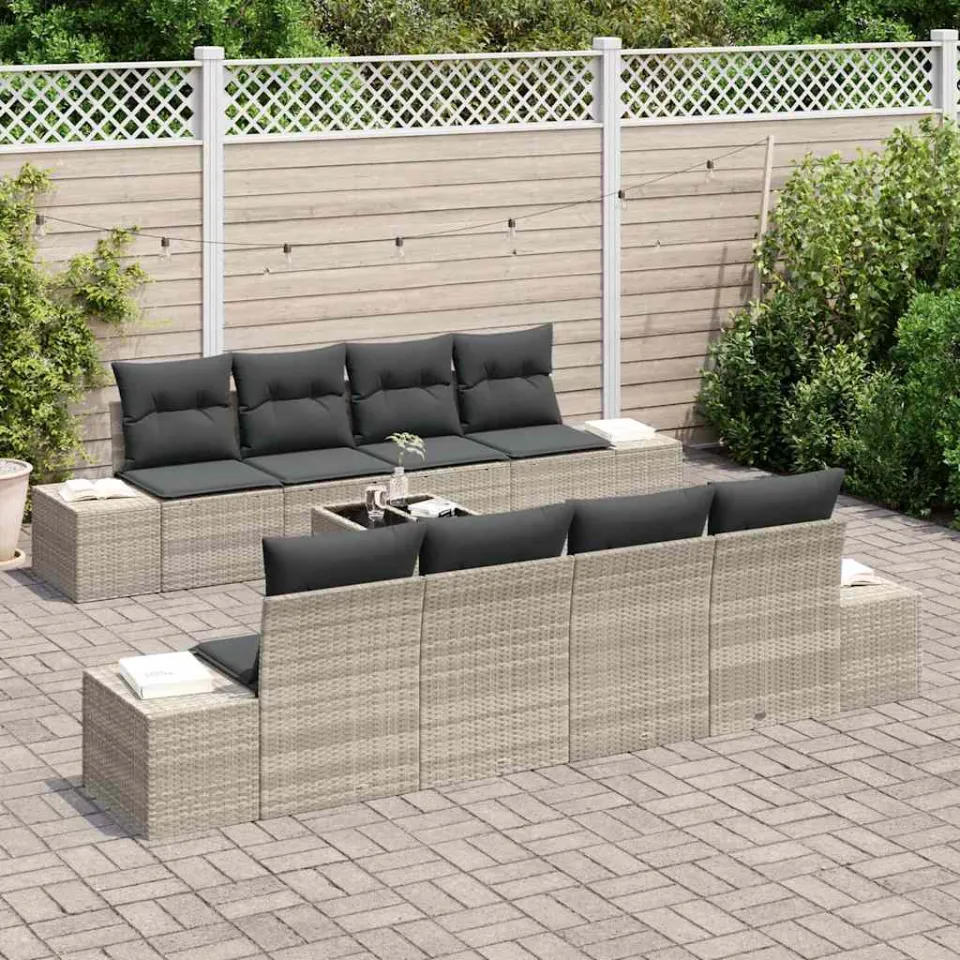 vidaXL Tuin Sofa Set 8 st Licht Grijs en Donker Grijs poly rattan, foto 2