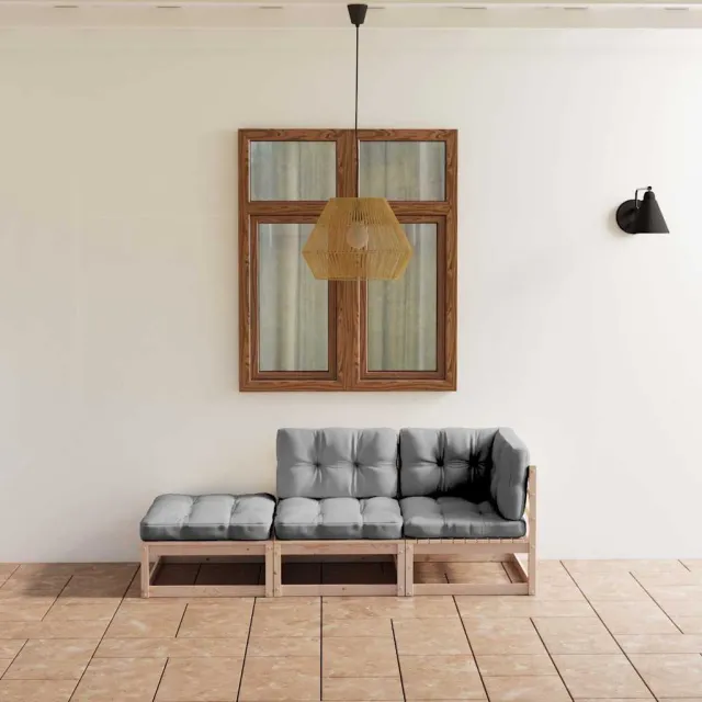 vidaXL 3-delige Loungeset met kussens massief grenenhout grijs, foto 2