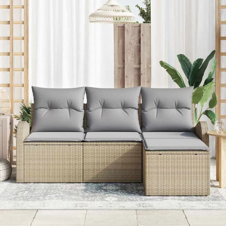 vidaXL Bankstel 4 st Beige en Licht Grijs poly rattan, foto 3