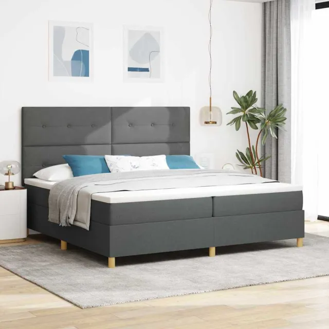 vidaXL Boxspringbed met hoofdeinde Donkergrijs 200 x 200 cm Stof Lichtgrijs