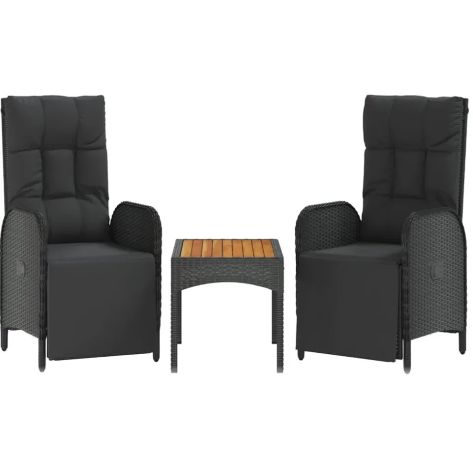 vidaXL 5-delige Tuinset met kussens poly rattan zwart, foto 3