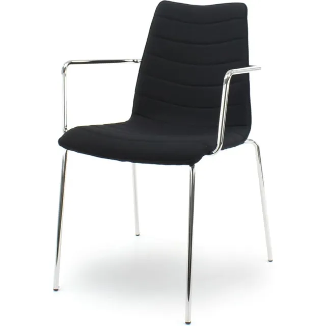 Workliving Verona Eetkamerstoel / Vergaderstoel met Armleuning - Zwart Mirage - Chroom onderstel Zwart - Chroom - Armleuningen