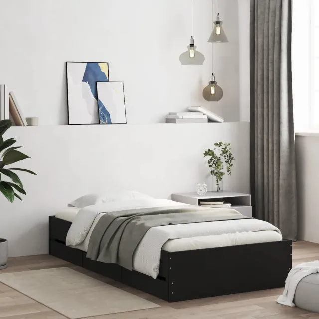 vidaXL Bedframe met lades bewerkt hout zwart 75x190 cm