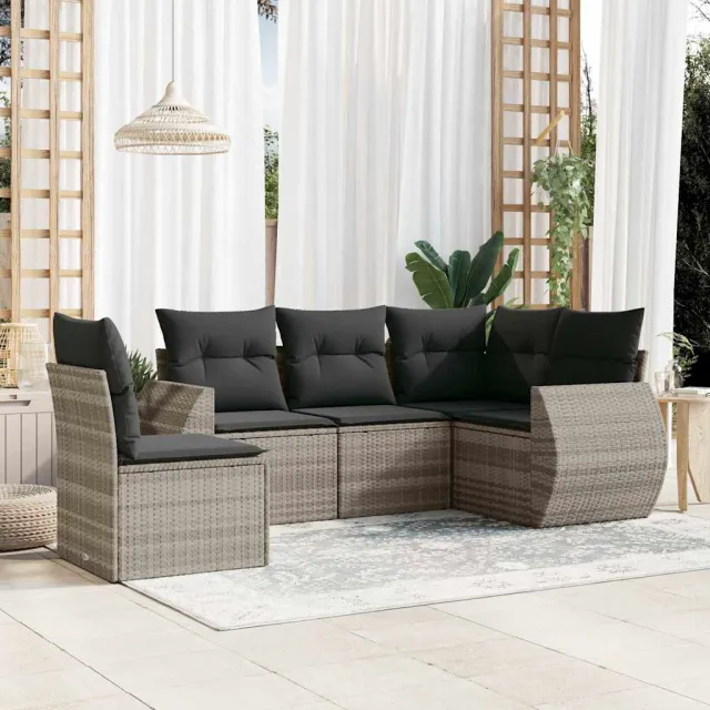 vidaXL 5-delige Loungeset met kussens poly rattan lichtgrijs grijs, foto 2