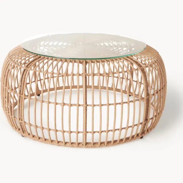 Westwing Collection Ronde salontafel Costa met glazen tafelblad Lichtbruin