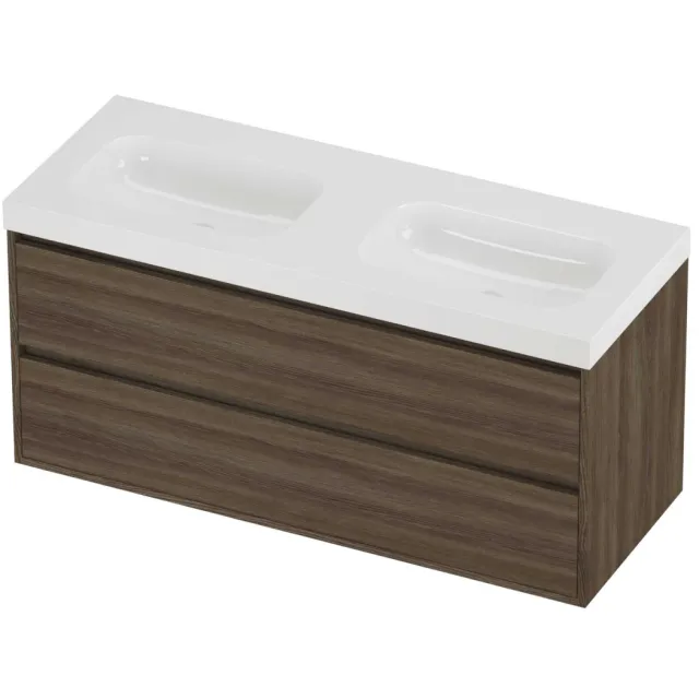 Proline Haga Badmeubelset Polystone Mezza Greeploos 120x46x58 cm Glans Wit Vital Oak Eiken