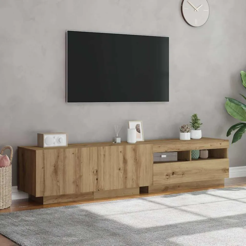 vidaXL Tv-meubel met LED 180x35x40 cm bewerkt hout artisanaal eiken, foto 2