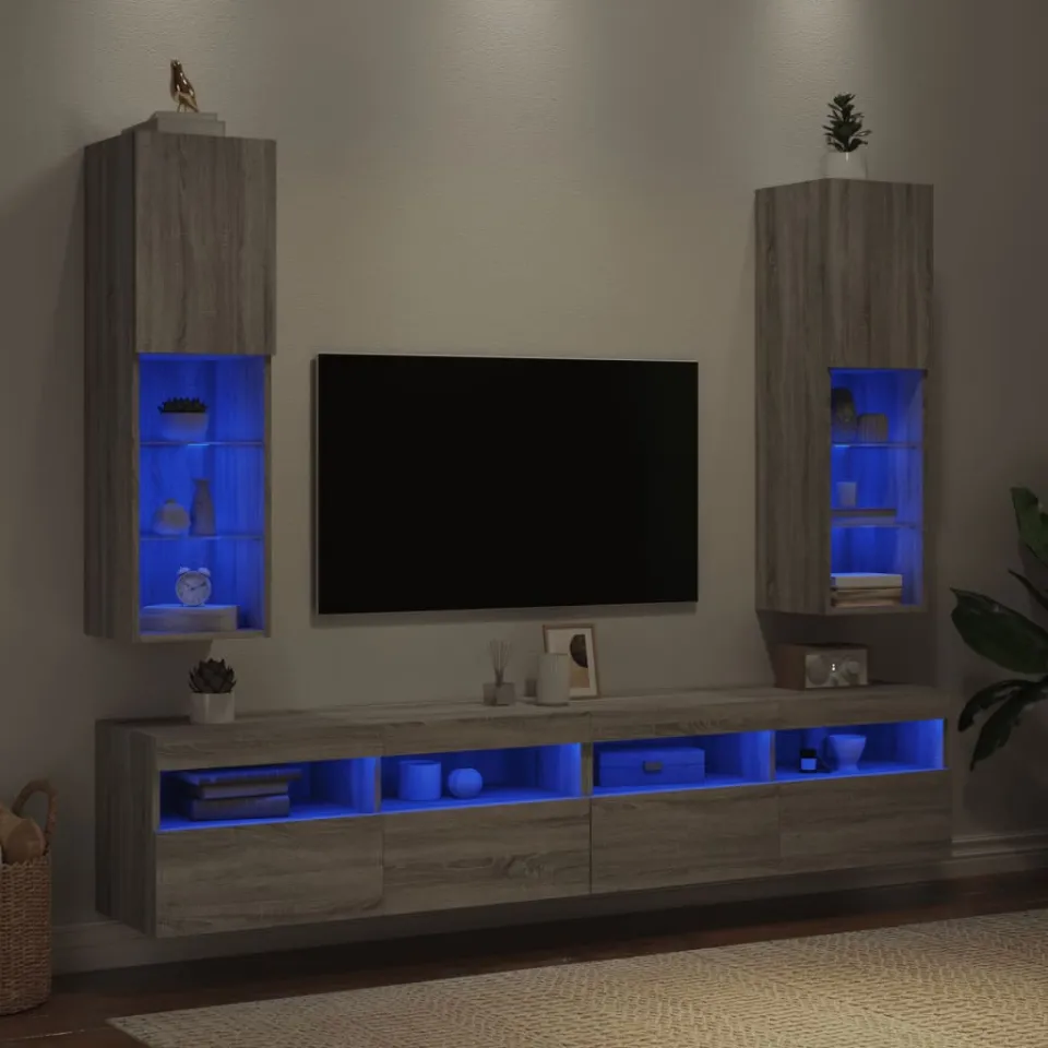 vidaXL Tv-meubels met LED-verlichting 2 st 30,5x30x102 cm grijs sonoma, foto 4