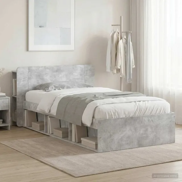 vidaXL Bedframe met opslag Betongrijs 90 x 200 cm Bewerkt hout