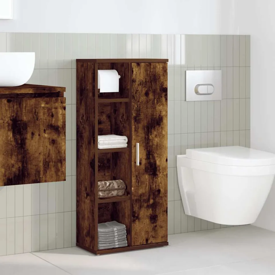 vidaXL Badkamerkast met rolhouder 39x22x90 cm gerookt eikenkleurig, foto 2