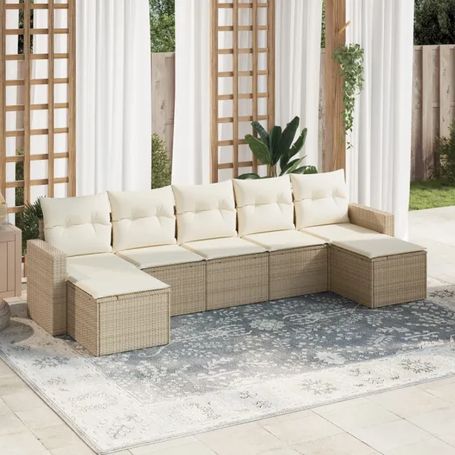 vidaXL 7-delige Loungeset met kussens poly rattan beige, foto 2