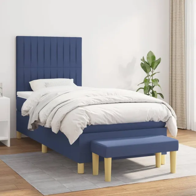vidaXL Boxspring met matras stof blauw 90x190 cm