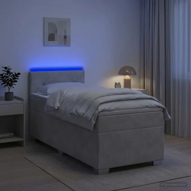 vidaXL Boxspring Bed met Matras en LED Lichtgrijs 100 x 200 cm fluweel