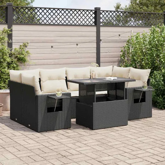 vidaXL 7-delige Loungeset met kussens poly rattan zwart, foto 2