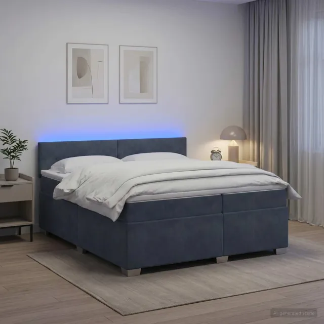 vidaXL Boxspring Bed met Matras en LED Donkergrijs 200 x 200 cm