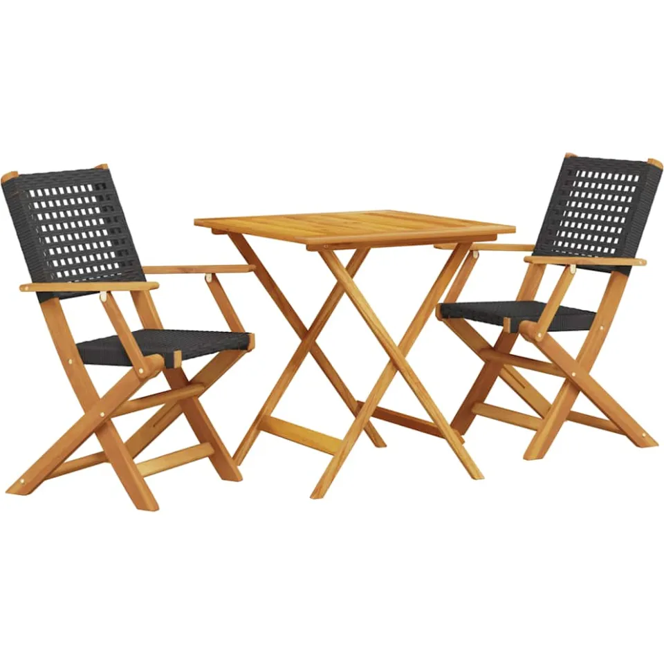 vidaXL 3-delige Bistroset poly rattan en massief hout zwart, foto 3