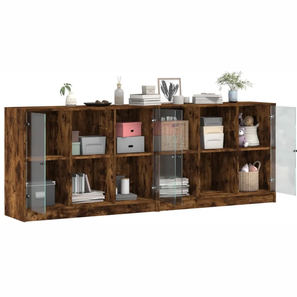 vidaXL Boekenkast met deuren 204x37x75 cm hout gerookt eikenkleurig, foto 3