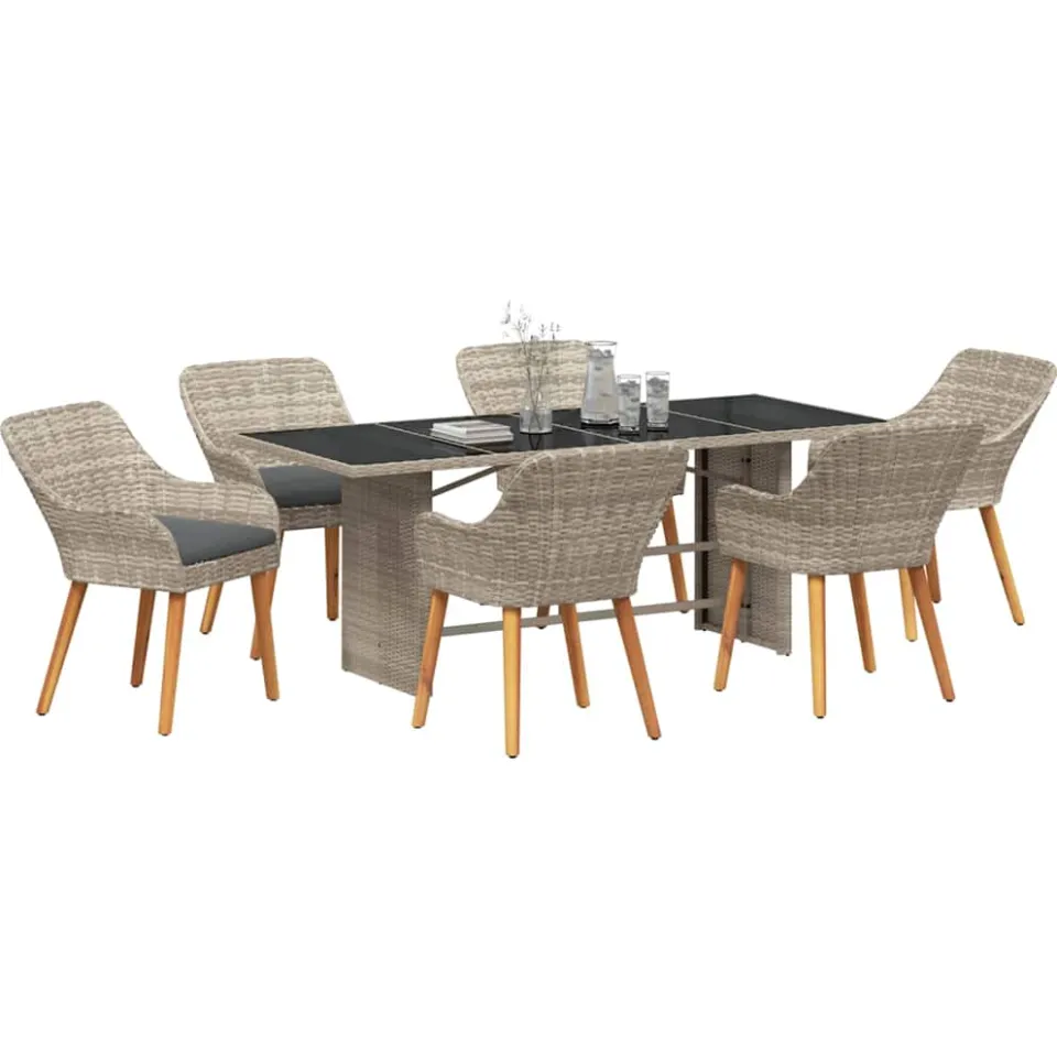 vidaXL Tuin eettafelset 7 st Lichtgrijs poly rattan