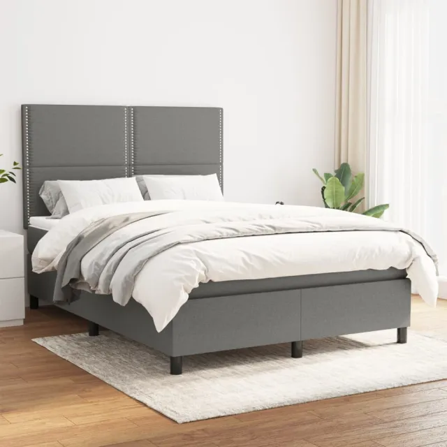 vidaXL Boxspring met matras stof donkergrijs 140x190 cm grijs