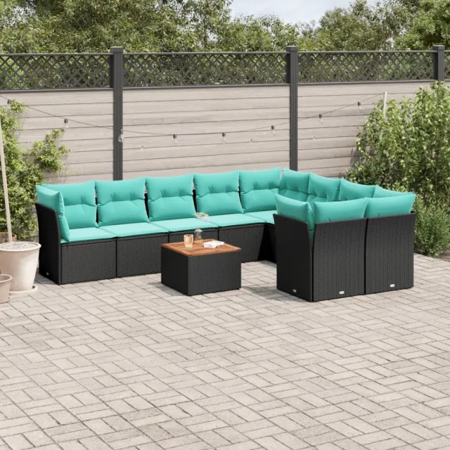 vidaXL 10-delige Loungeset met kussens poly rattan zwart, foto 2