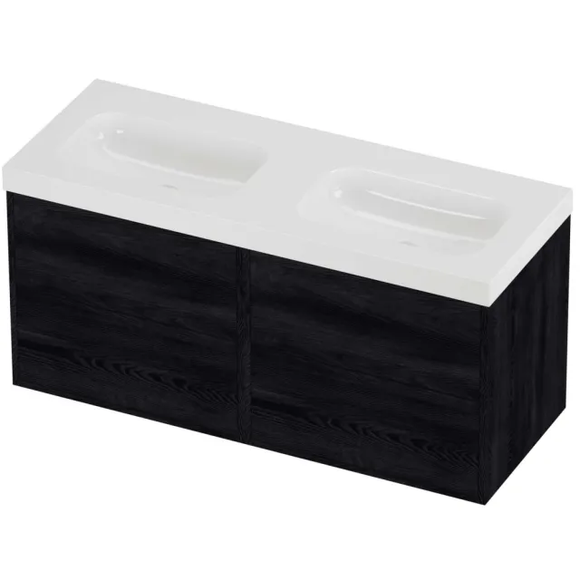 Proline Haga Badmeubelset Polystone Mezza Voor Grepen 120x46x58 cm Glans Wit Black Oak Eiken