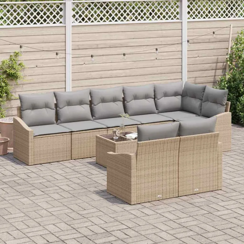 vidaXL Tuinbankenset 9 st Beige en Licht Grijs poly rattan, foto 3
