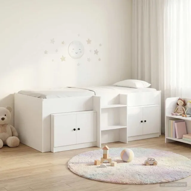 vidaXL Loft Bed Frame met Kast met opslag 3 st Wit Bewerkt hout