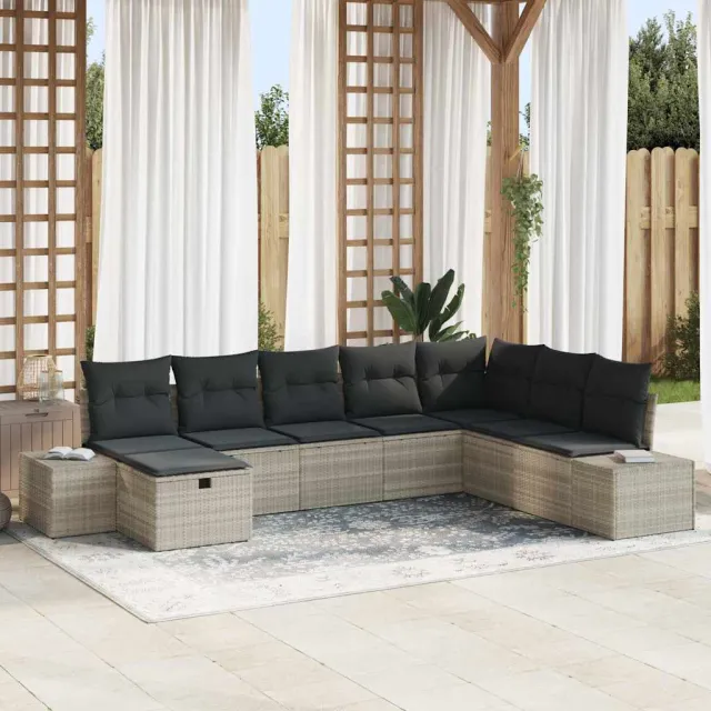 vidaXL Tuin Sofa Set 8 st Lichtgrijs poly rattan, foto 2