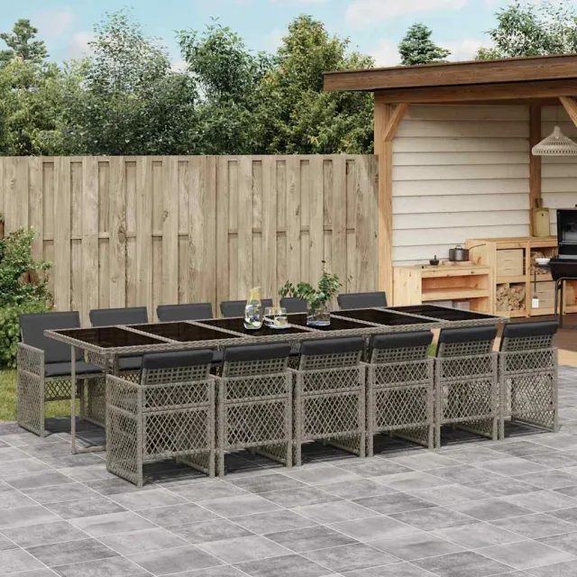 vidaXL 13-delige Tuinset met kussens poly rattan grijs