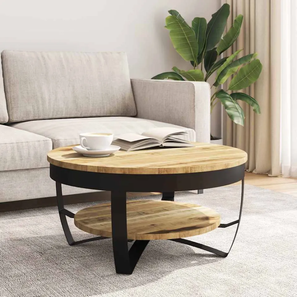 vidaXL Salontafel 65x32 cm massief ruw mangohout bruin, foto 3