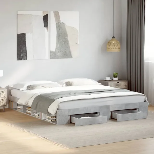 vidaXL Bedframe met lades bewerkt hout betongrijs 200x200 cm grijs